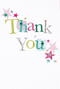 This thank you card radiates delight, alive with jubilant hues and a design as charming as any gathering near East Ham's Central Park. The phrase 'Thank You' leaps from the card in letters each uniquely colored-patches of vibrant green, pink, and blue, stitched with subtle patterns that evoke the vibrant textiles at East Ham Market. Scattered stars in magenta, teal, and glimmering gold create the impression of confetti tossed after a heartfelt celebration in your favorite local spot. There's an appealing texture to the card-a glistening hint of silver on some letters, adding tactile pleasure that mirrors the joy of holding a freshly arranged bouquet. The pure white background acts as a bright canvas, highlighting every embellishment and letting the message shine just as a bouquet stands out against a shop window. It's easy to picture pairing this card with a lively floral arrangement from East Ham Florist, sending heartfelt appreciation to someone special nearby. The entire design reflects the thoughtful, creative spirit of local florists, ever attentive to the happiness of East Ham's close-knit community.